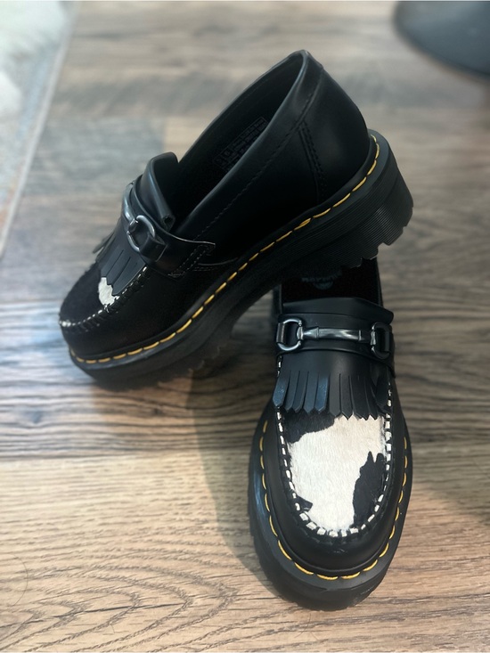 Dr. Martens Shoes - Dr. Martens Adrian Snaffle Quad Platform Loafer — Cow Print Hair On —UK5 / US W7